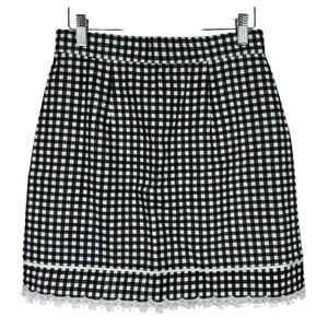 Vintage 90s Y2K Skirt Women Size 7 Blue Gingham Crochet Eyelet Cottagecore Mini